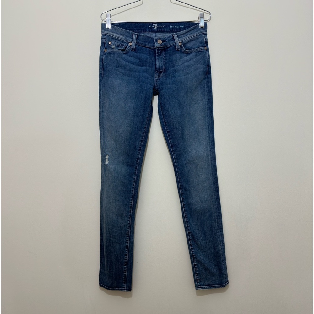 7 For All Mankind Roxanne Low Rise Distressed Skinny Jeans Sz 27 Blue
